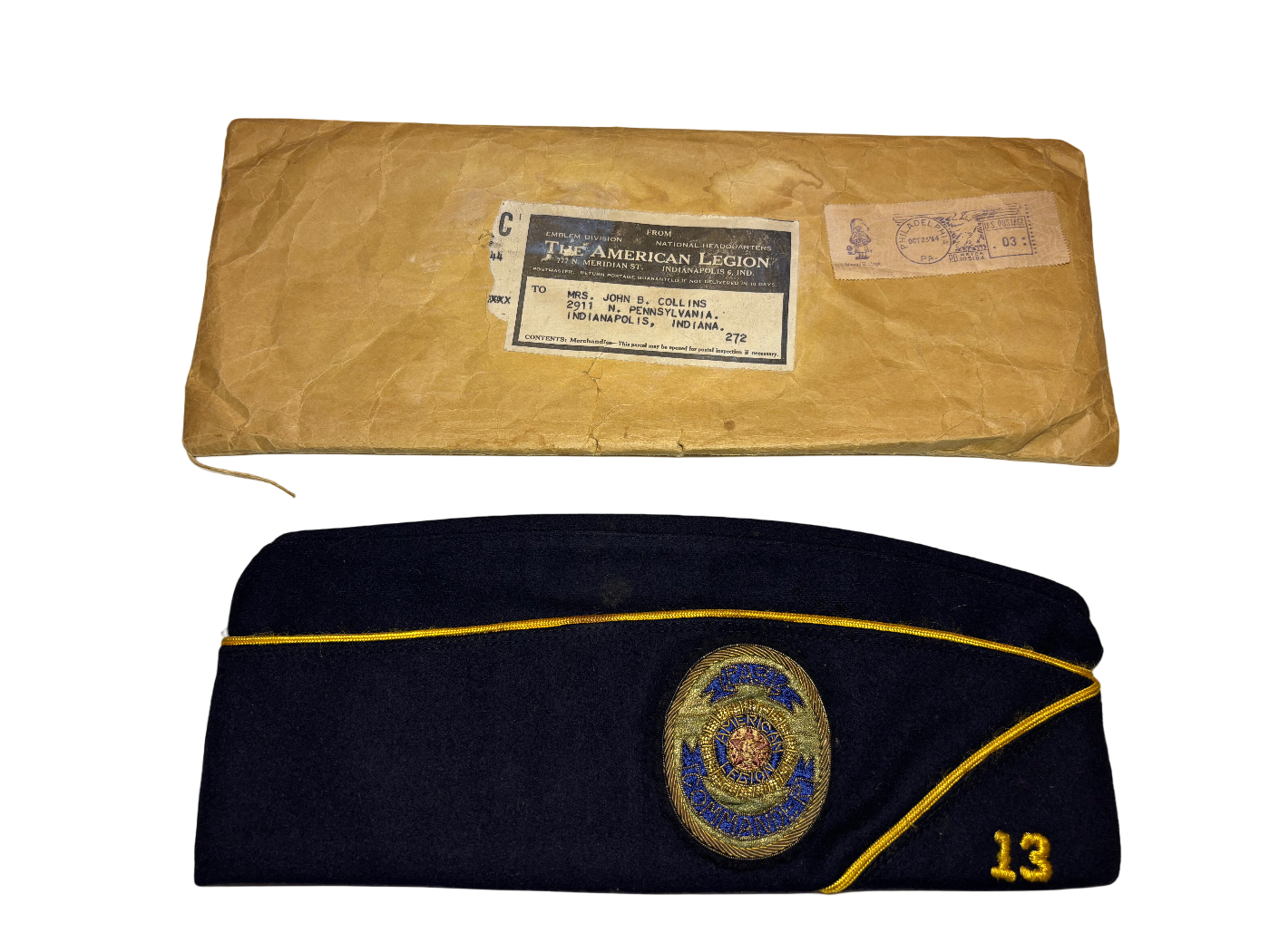 WWI American Legion Garrison Cap with Shipping Envelope (1944)