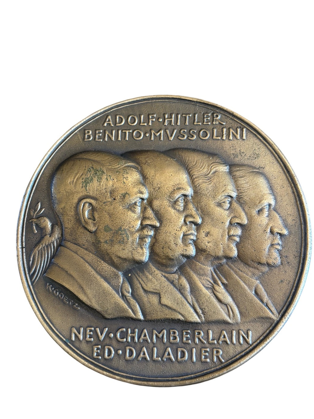 Verdrag van München 1938 - Grote bronzen plaquette 12,5cm 498g