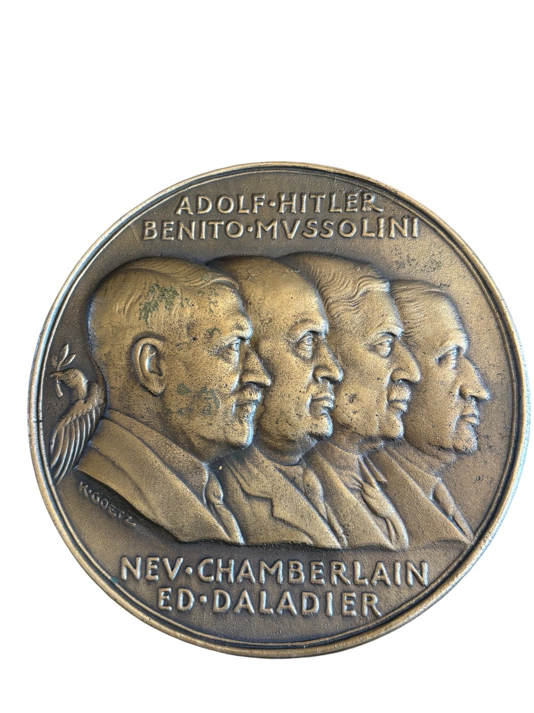 Verdrag van München 1938 - Grote bronzen plaquette 12,5cm 498g