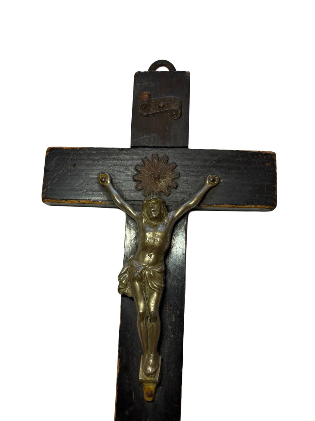 Antiek houten crucifix met metalen corpus – ca. 1820–1860