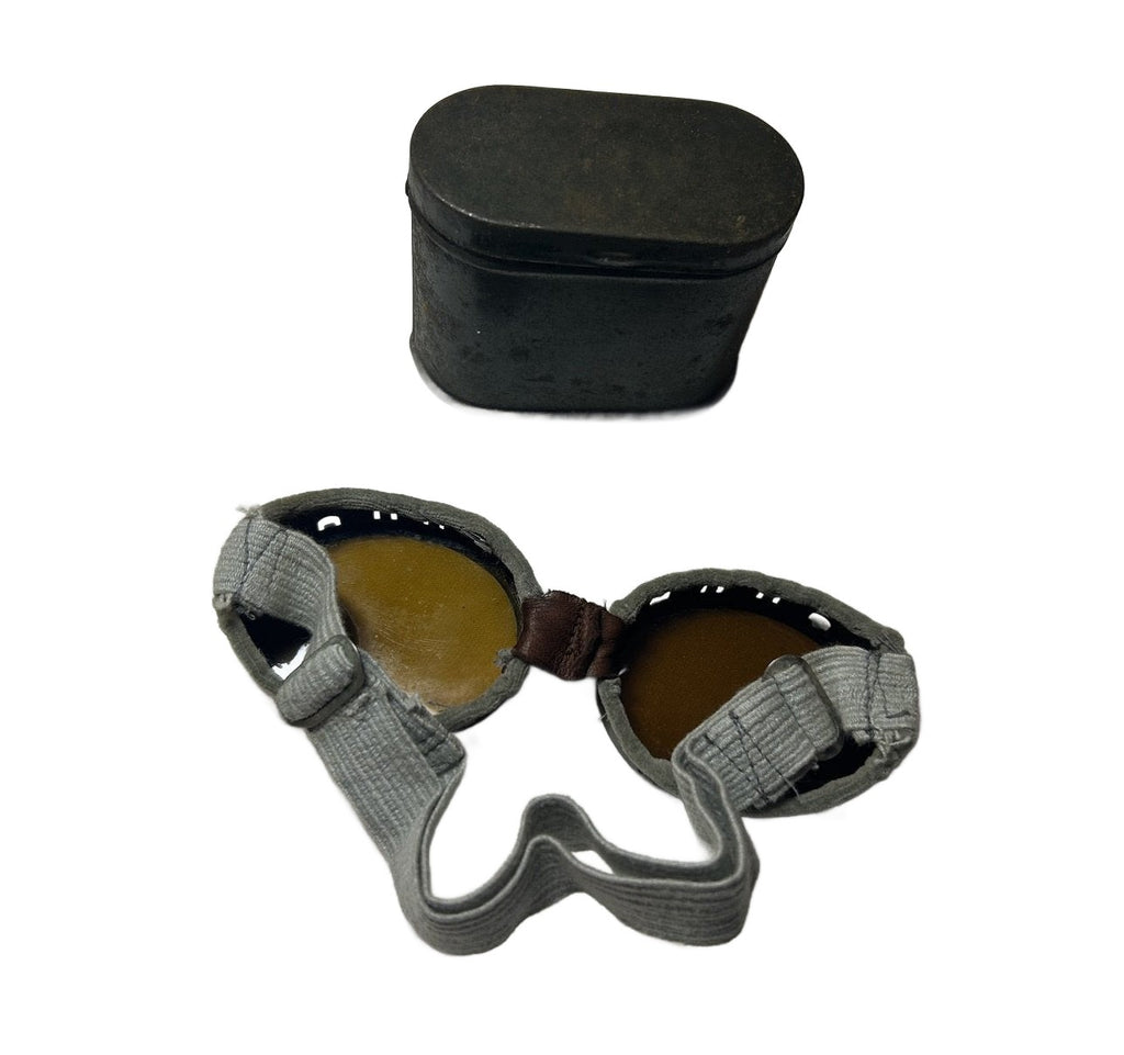 British dust goggle in metal can ww2