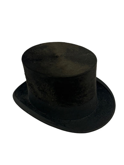 Haut-de-forme antique en soie noire 1900-1920