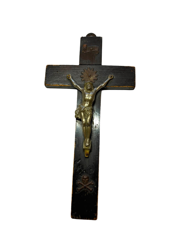 Antiek houten crucifix met metalen corpus – ca. 1820–1860 hover image