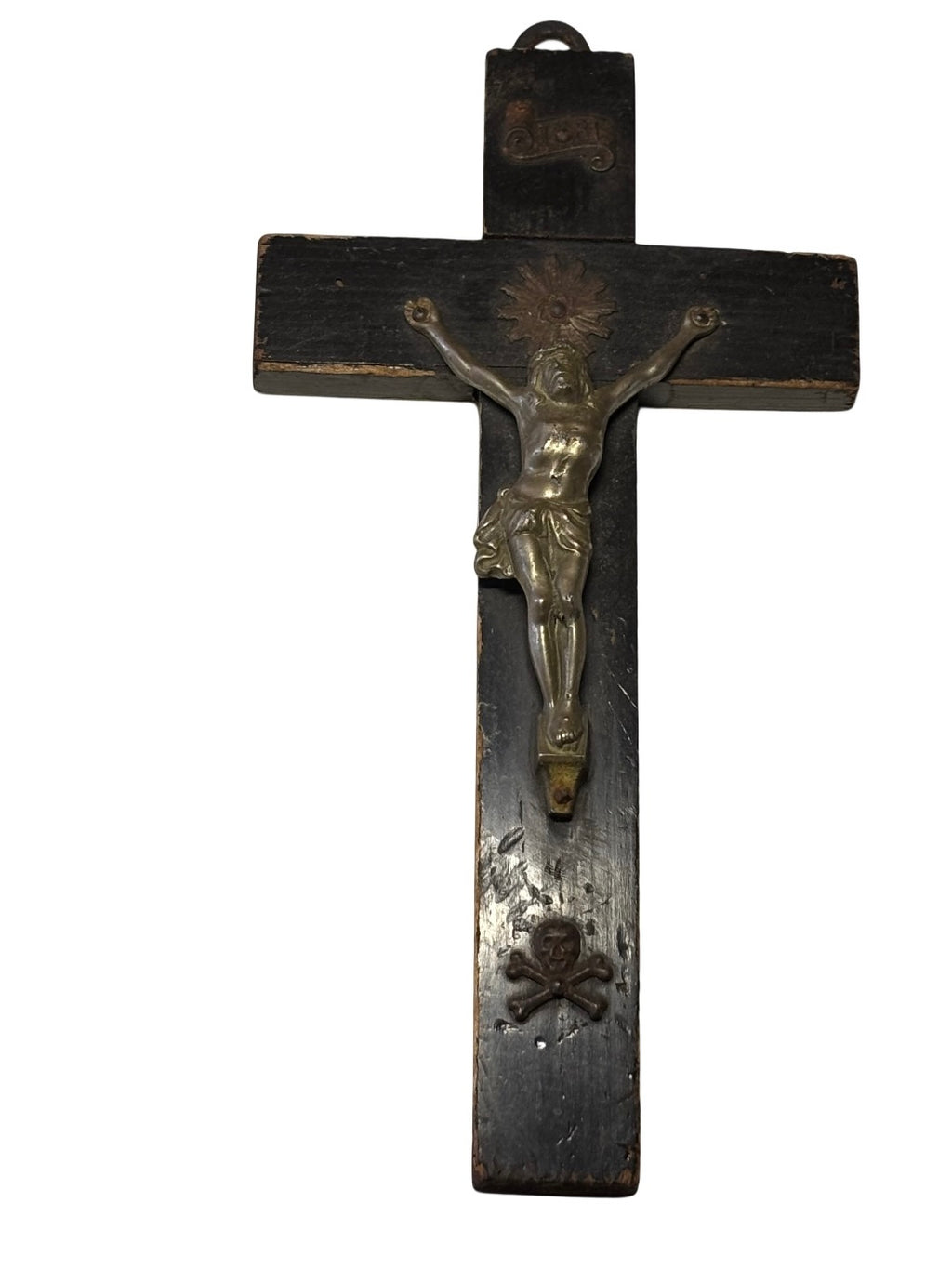 Antiek houten crucifix met metalen corpus – ca. 1820–1860