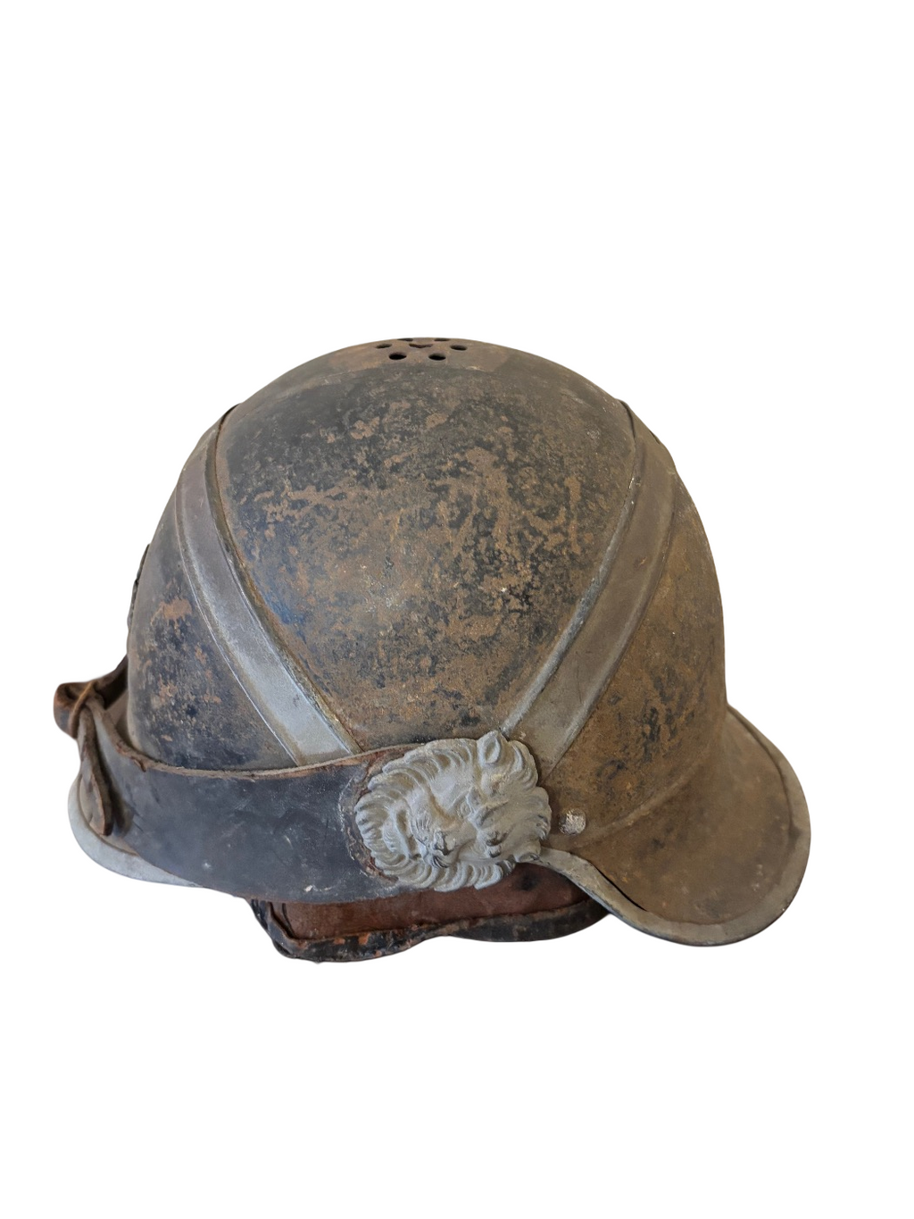 Ancien casque de pompier français en métal, vers 1900