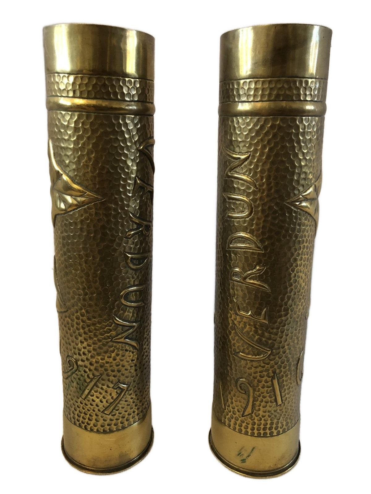 Paar koperen Franse bewerkten hulzen 1916-1917