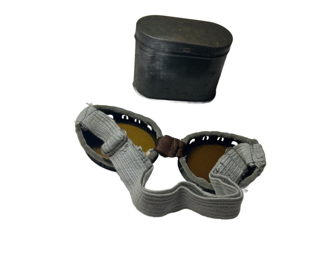 British dust goggle in metal can ww2