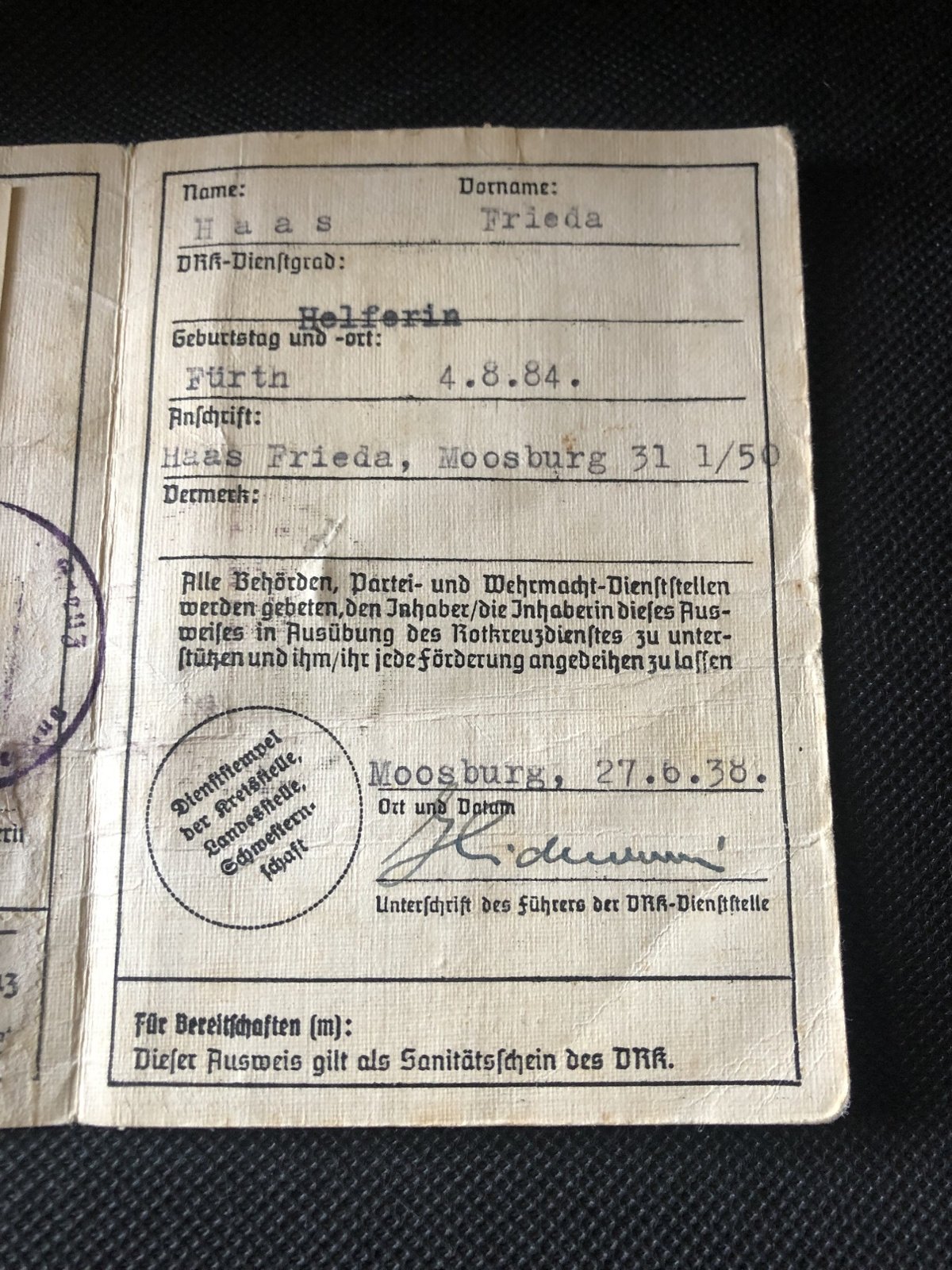 Deutsches Rotes Kreuz Personal Ausweis