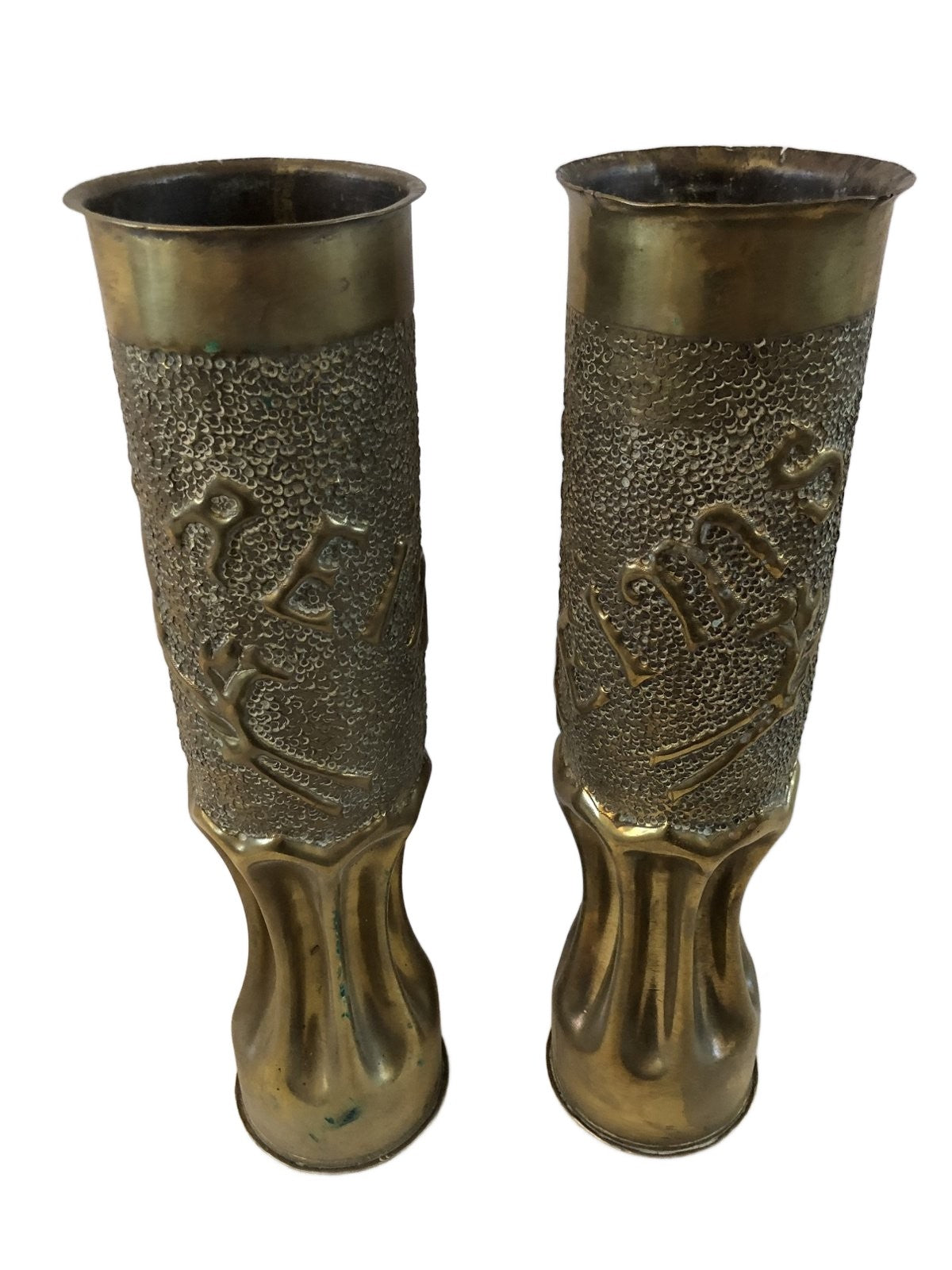 1 paar koperen bewerkten hulzen Reims WO1