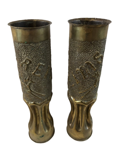 1 paar koperen bewerkten hulzen Reims WO1