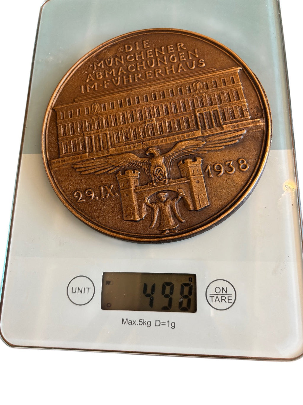 Verdrag van München 1938 - Grote bronzen plaquette 12,5cm 498g