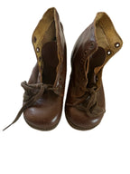 Bruin lederen kinder schoentjes uit de 30-40er jaren