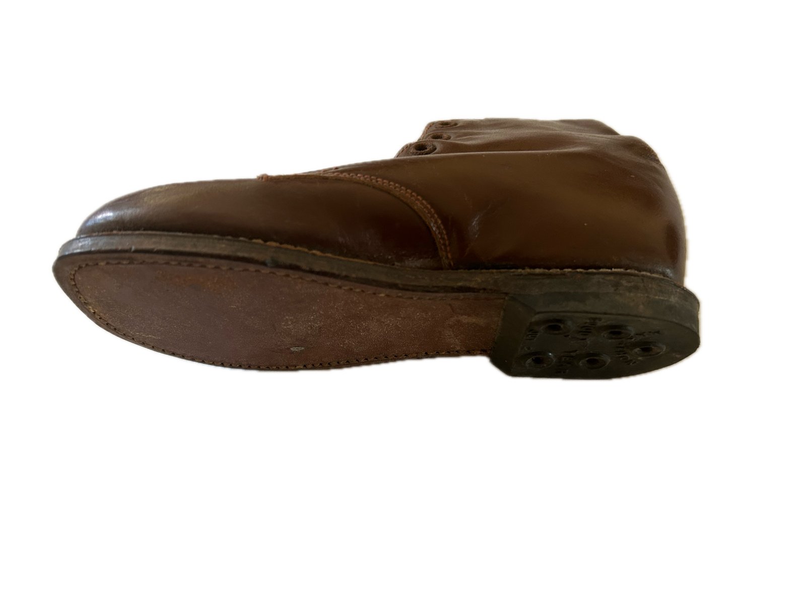 Bruin lederen kinder schoentjes uit de 30-40er jaren