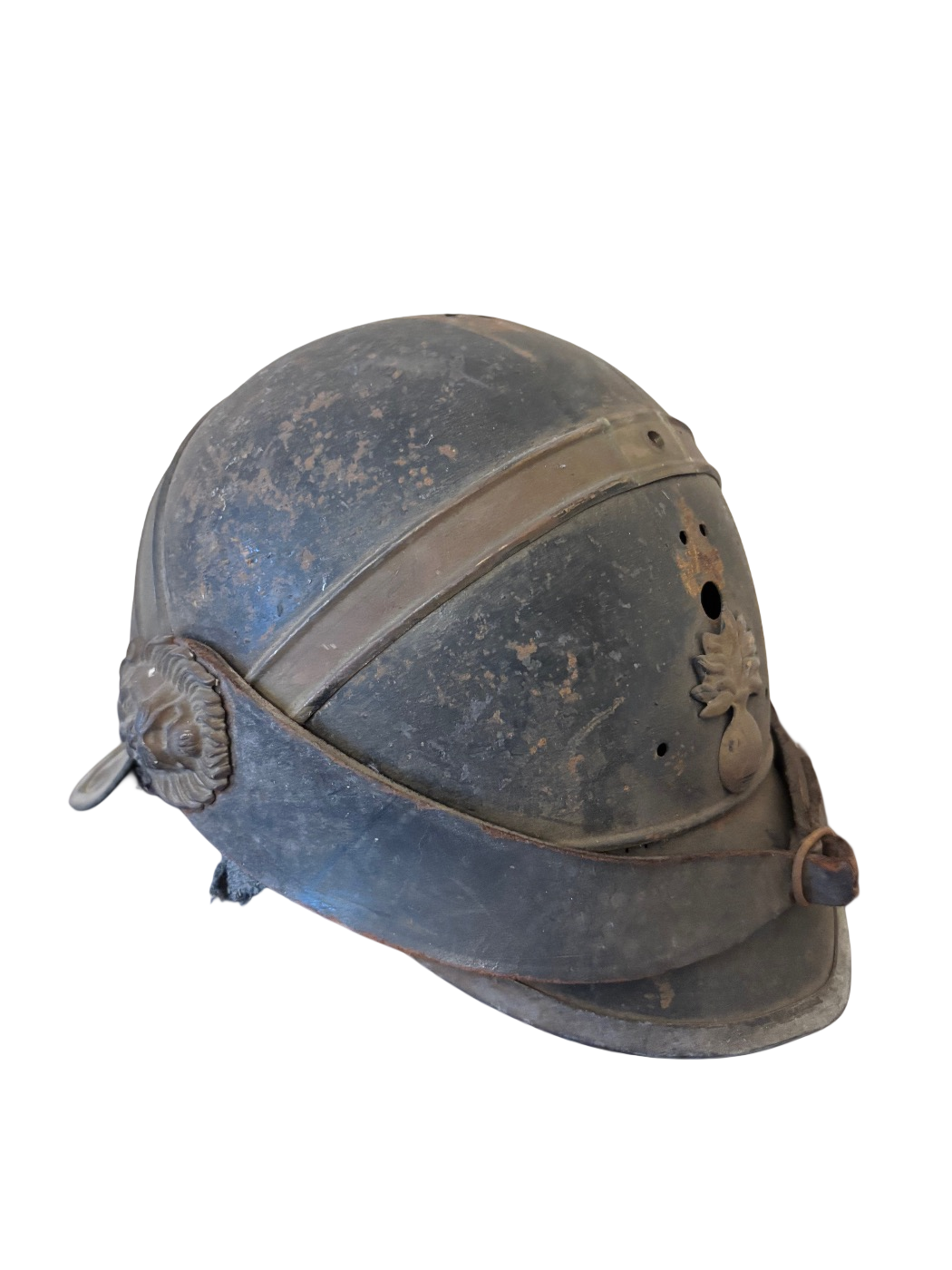 Ancien casque de pompier français en métal, vers 1900