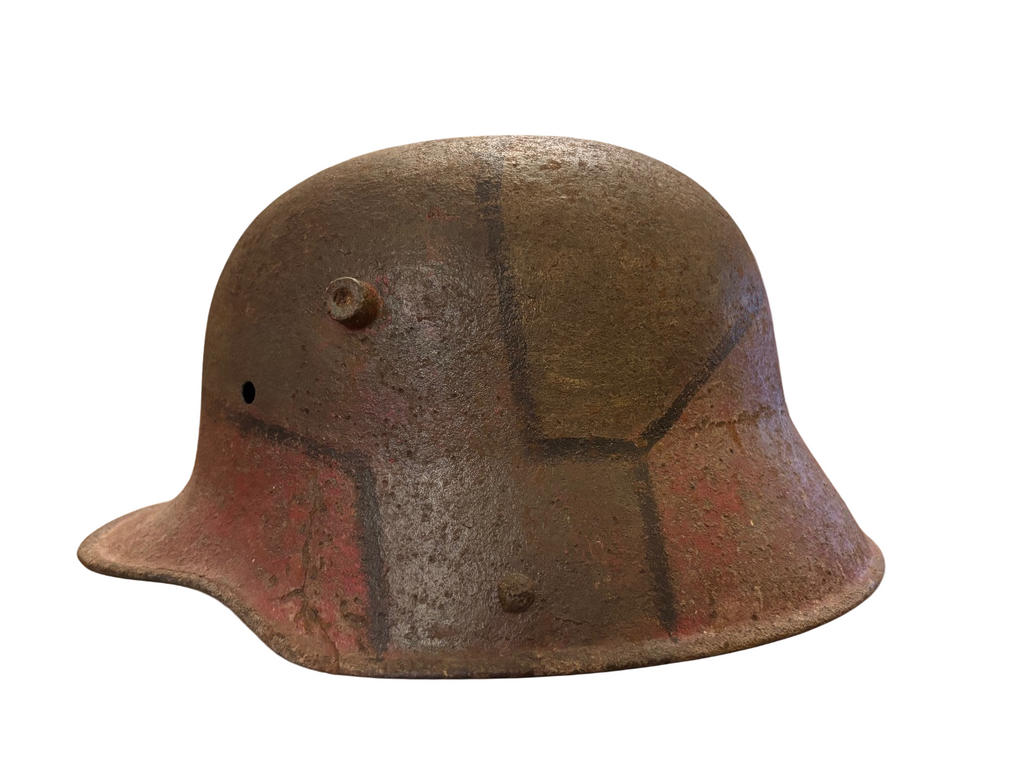 Camouflage German M16/M17 Stahlhelm WW1 with bullet impact