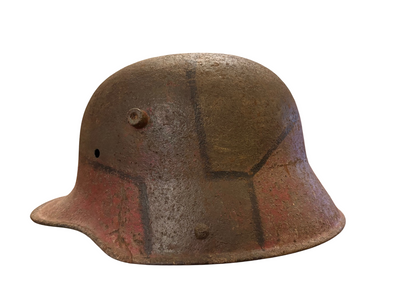 Camouflage Duitse M16/M17 Stahlhelm WO1 met kogel-inslag