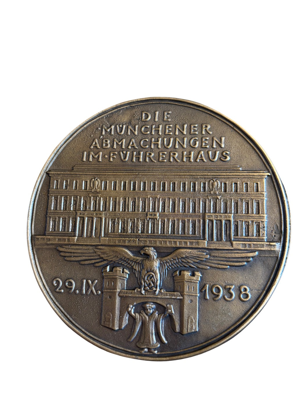 Verdrag van München 1938 - Grote bronzen plaquette 12,5cm 498g