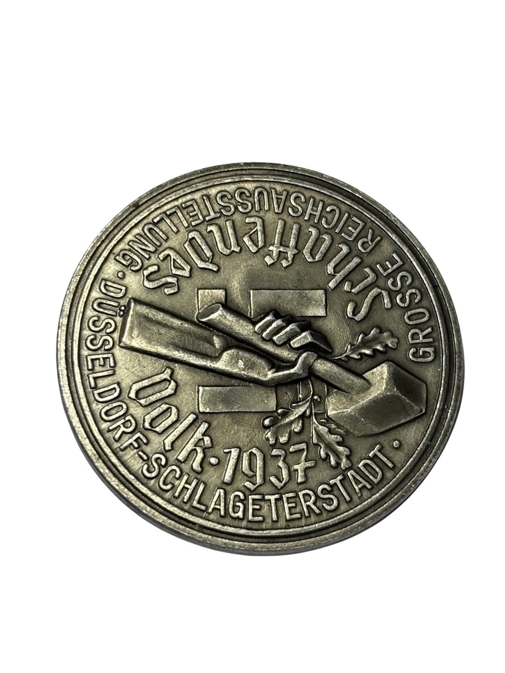 Great Reich Exhibition Düsseldorf "Creative People" – Schlageter City 1937 Badge
