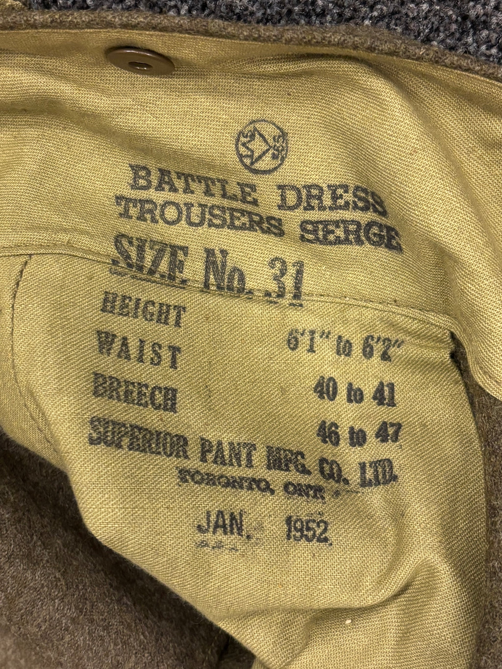 Canadese Battle Dress Broek Wol 1952 - Size No. 31 (XXL)