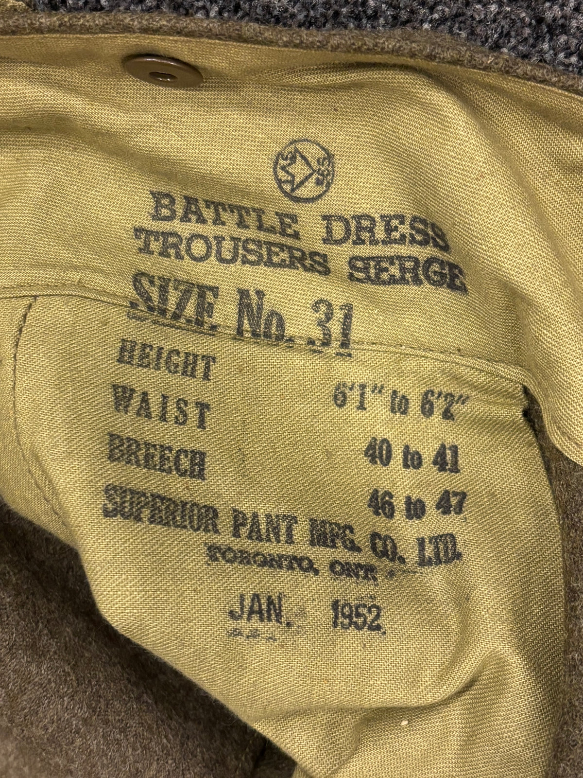 Canadese Battle Dress Broek Wol 1952 - Size No. 31 (XXL)
