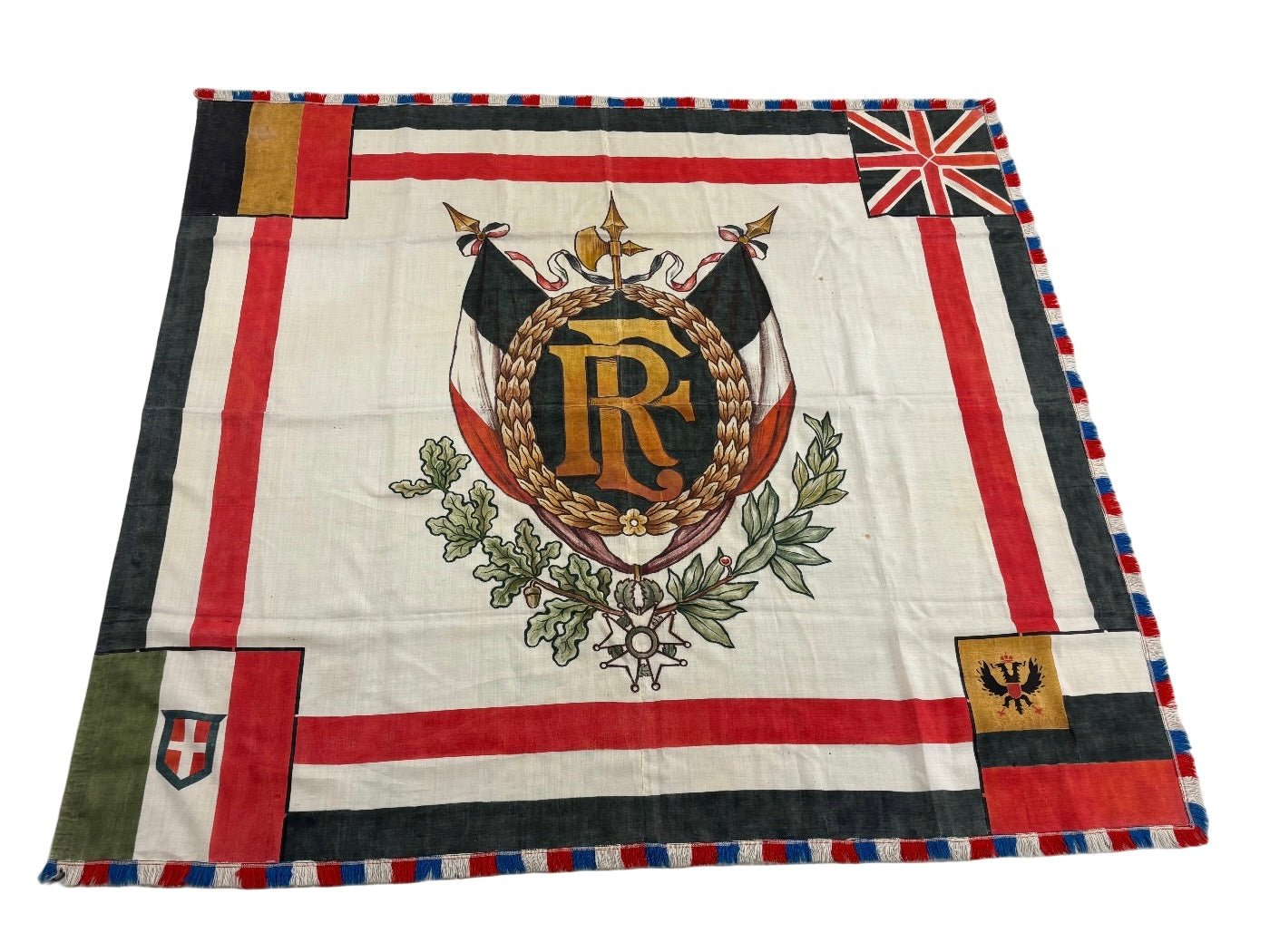 Uniek zeldzaam WO1 handgeschilderd herdenkingsvaandel linnen 2 x 2,15 M