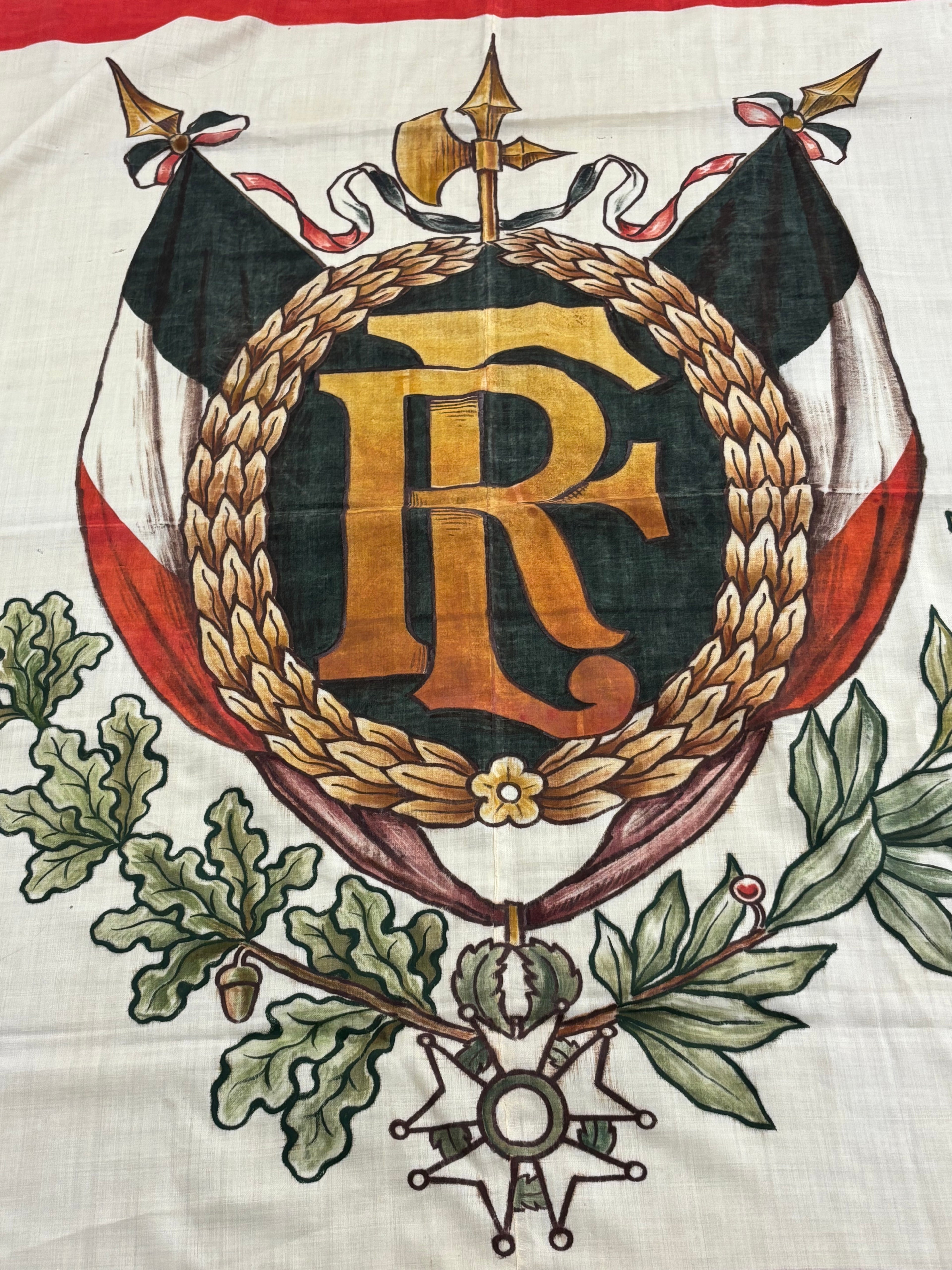 Uniek zeldzaam WO1 handgeschilderd herdenkingsvaandel linnen 2 x 2,15 M