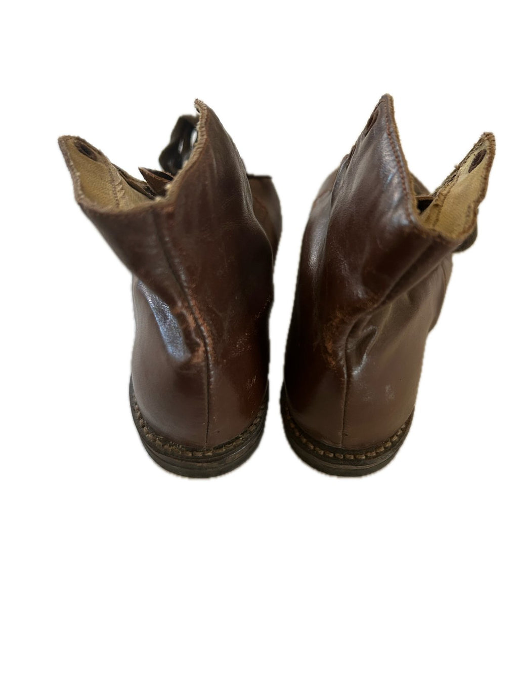 Bruin lederen kinder schoentjes uit de 30-40er jaren