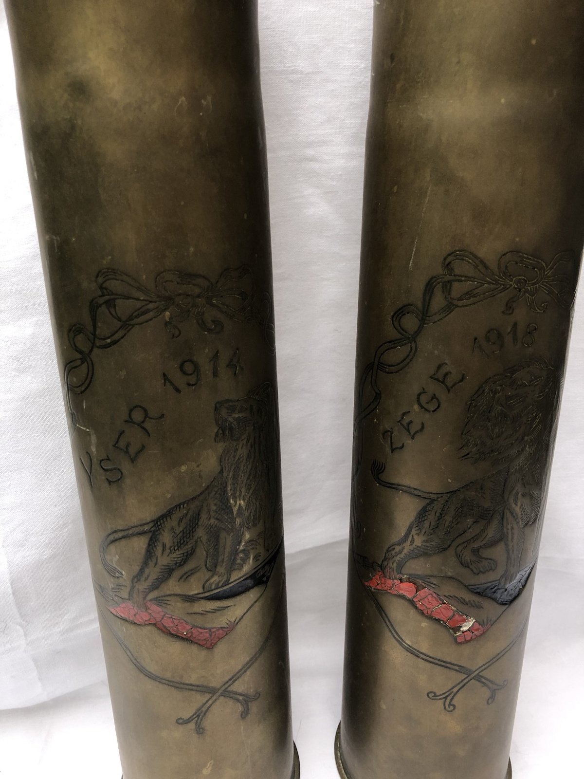 2x Koperen hulzen Slag om de Yser  1914-1918