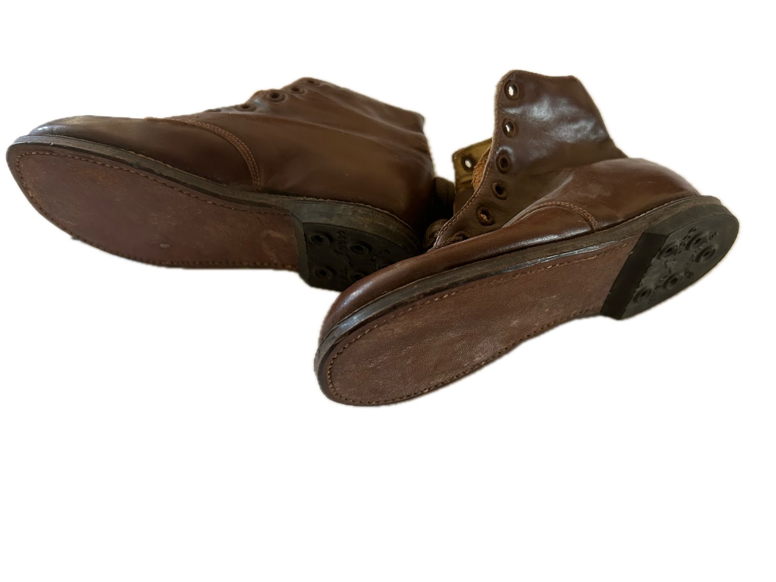 Bruin lederen kinder schoentjes uit de 30-40er jaren