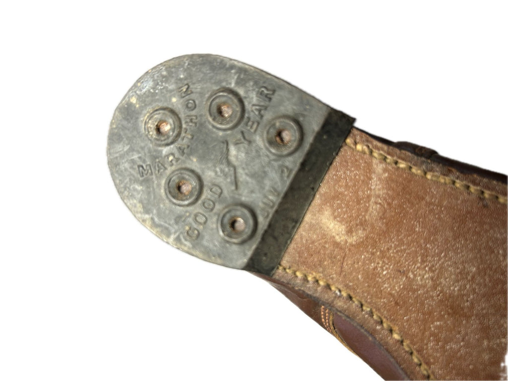 Bruin lederen kinder schoentjes uit de 30-40er jaren