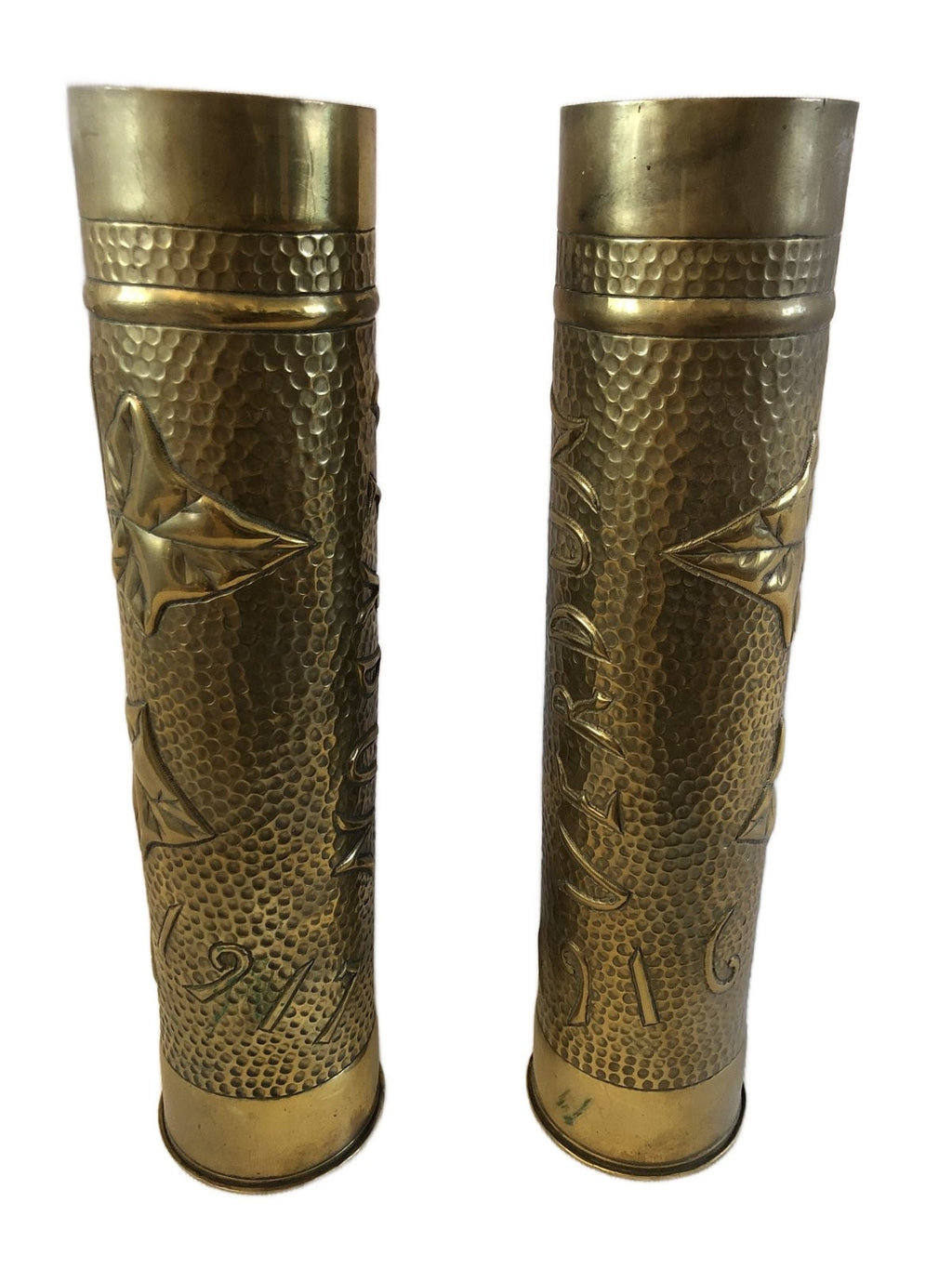 Paar koperen Franse bewerkten hulzen 1916-1917