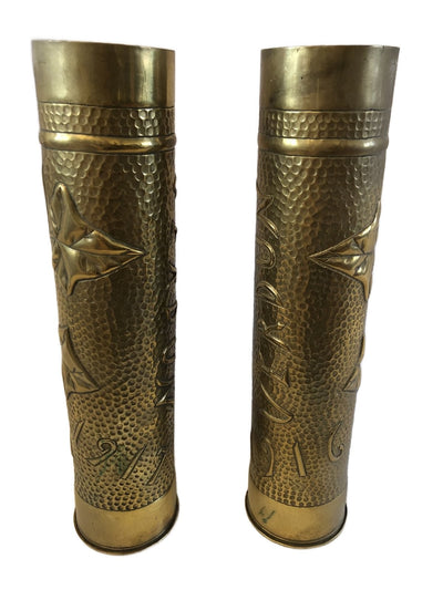 Paar koperen Franse bewerkten hulzen 1916-1917