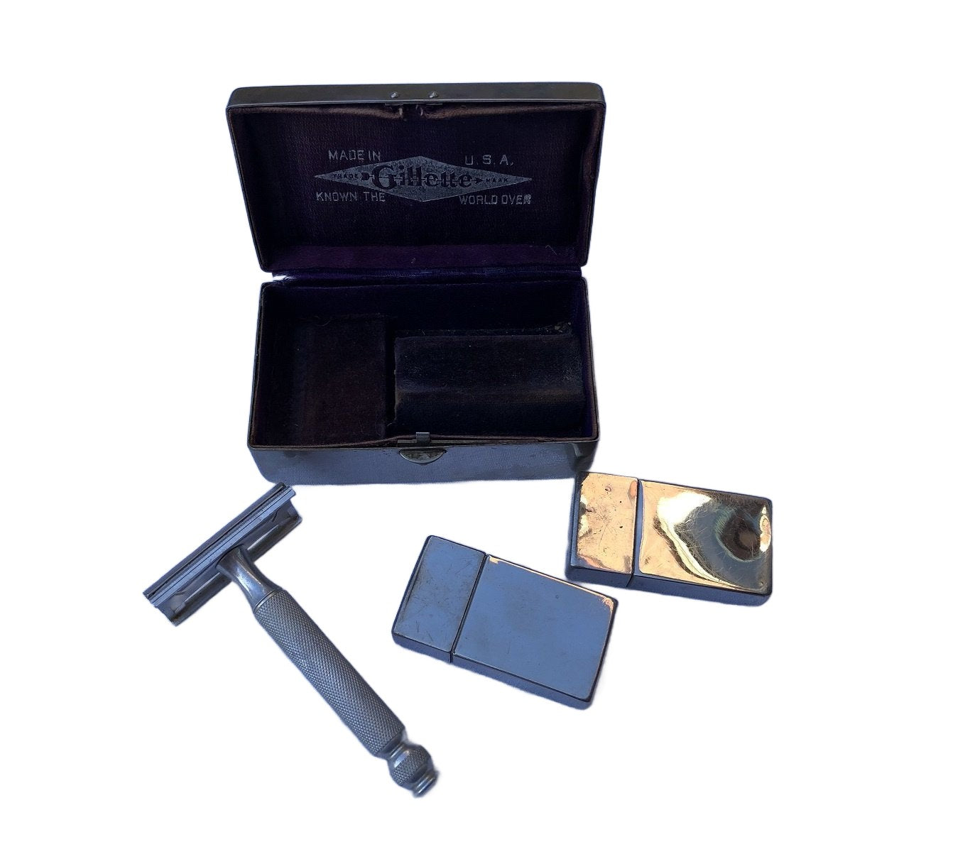 Gilette Scheerkrabber +metalen opbergdoos