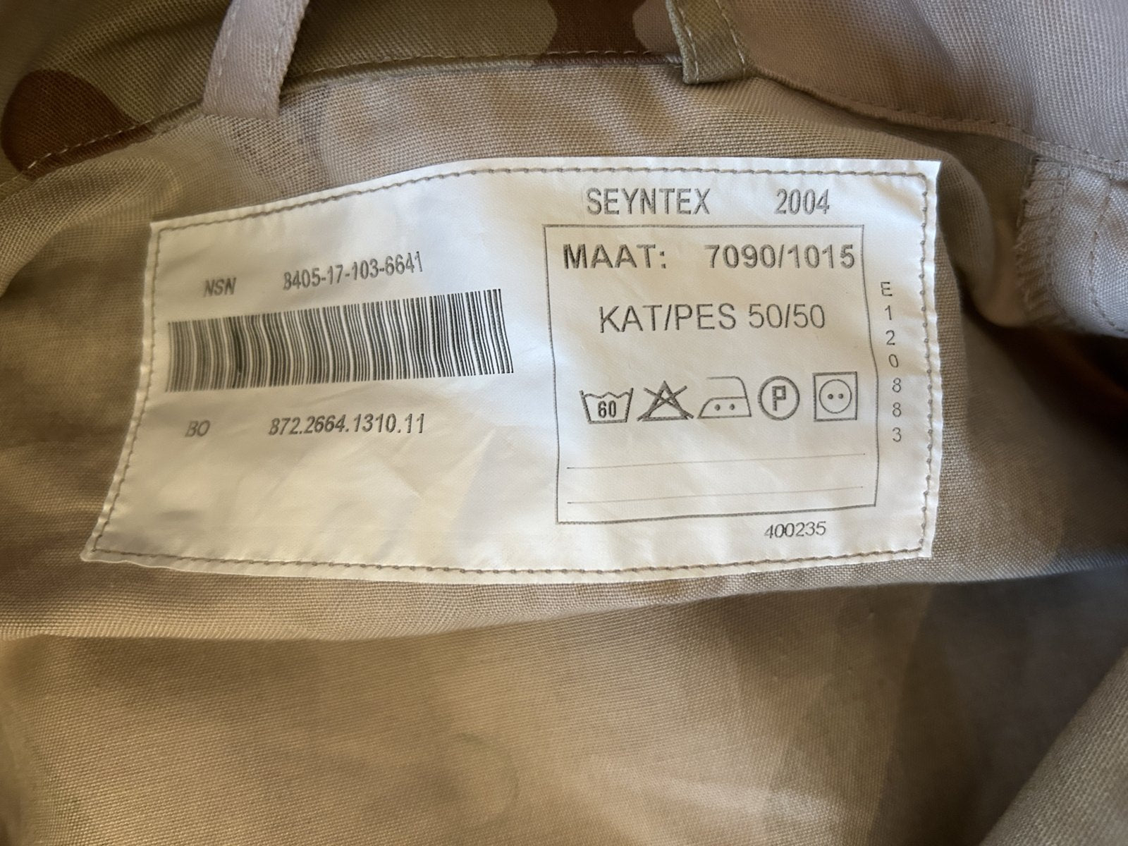 KL Desert camouflage basisjas maat 7090/1015